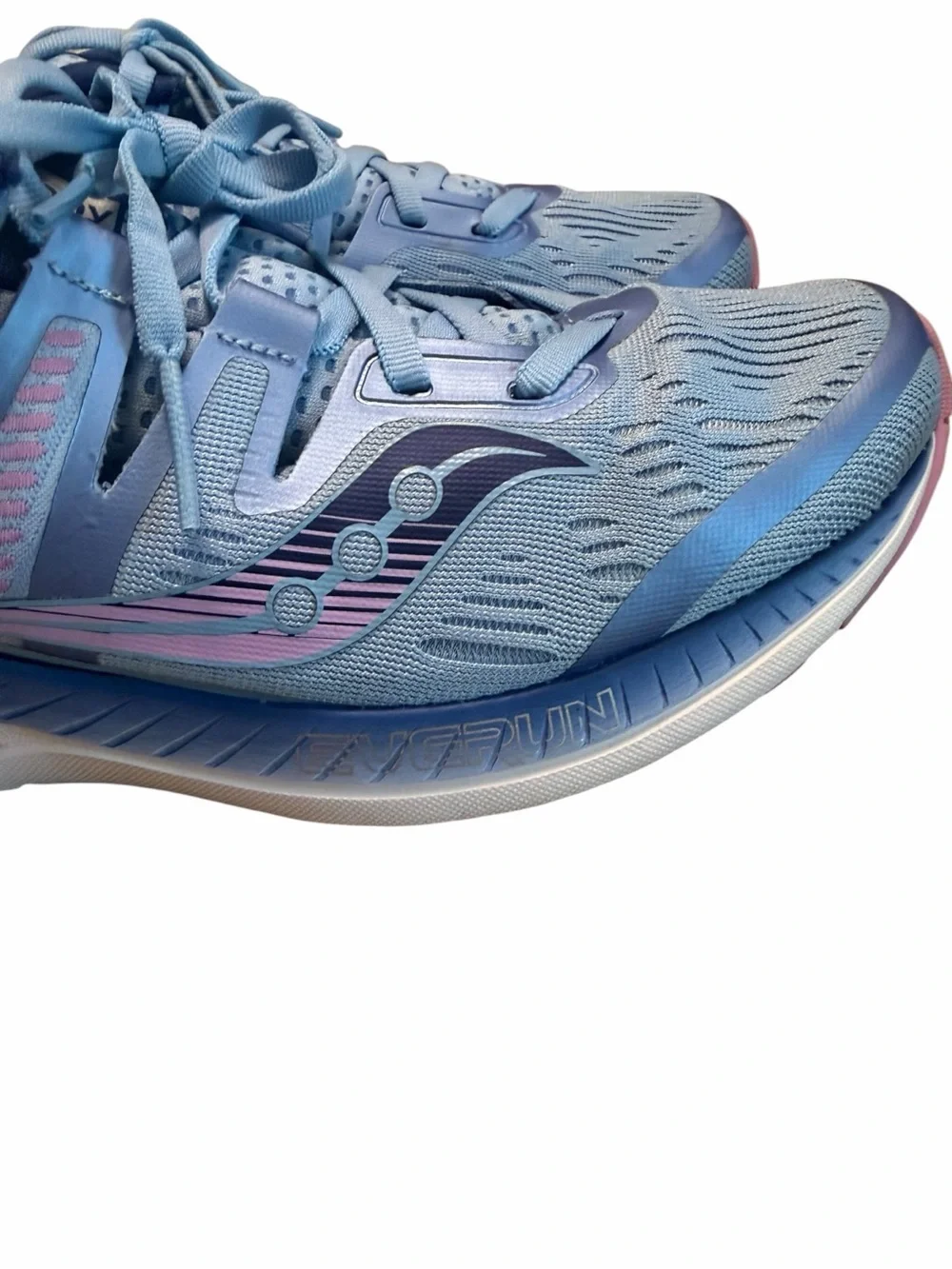 Cushioned Running Sneakers Women 9 Saucony Ride ISO Blue Pink EVERUN